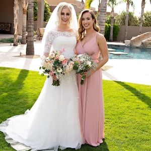 Double-Strap Long Georgette Bridesmaid Wrap Dress